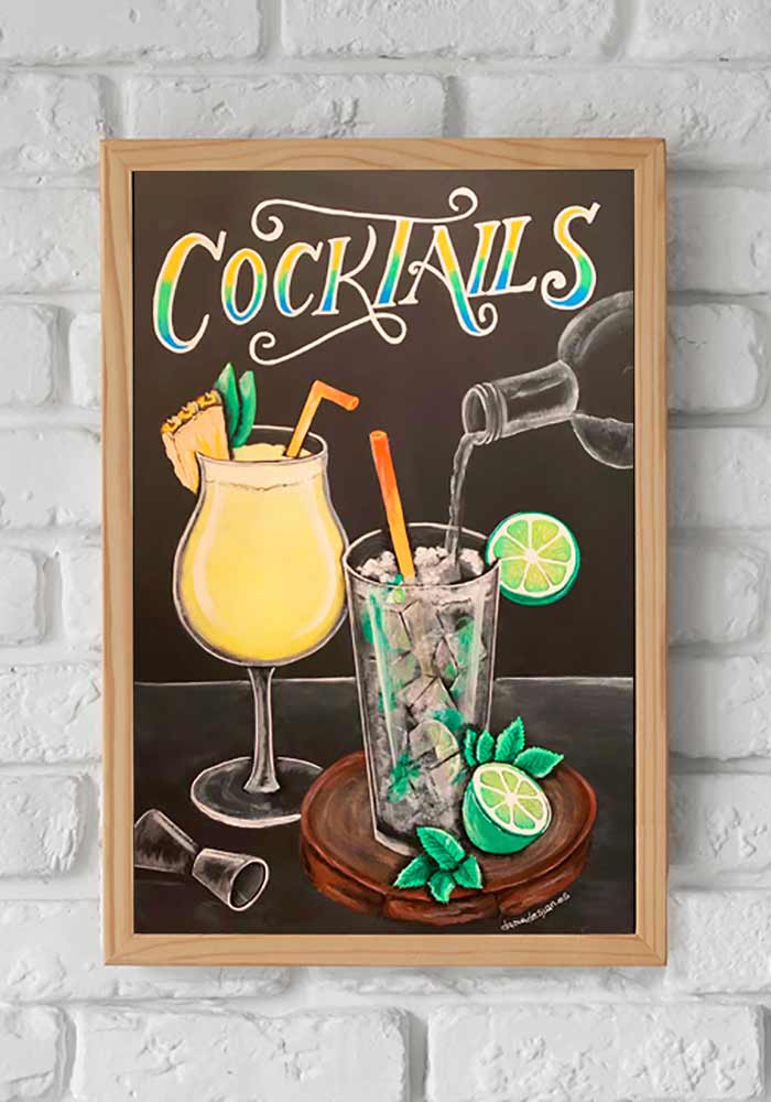 Pizarra ilustrada a mano "cocktails"