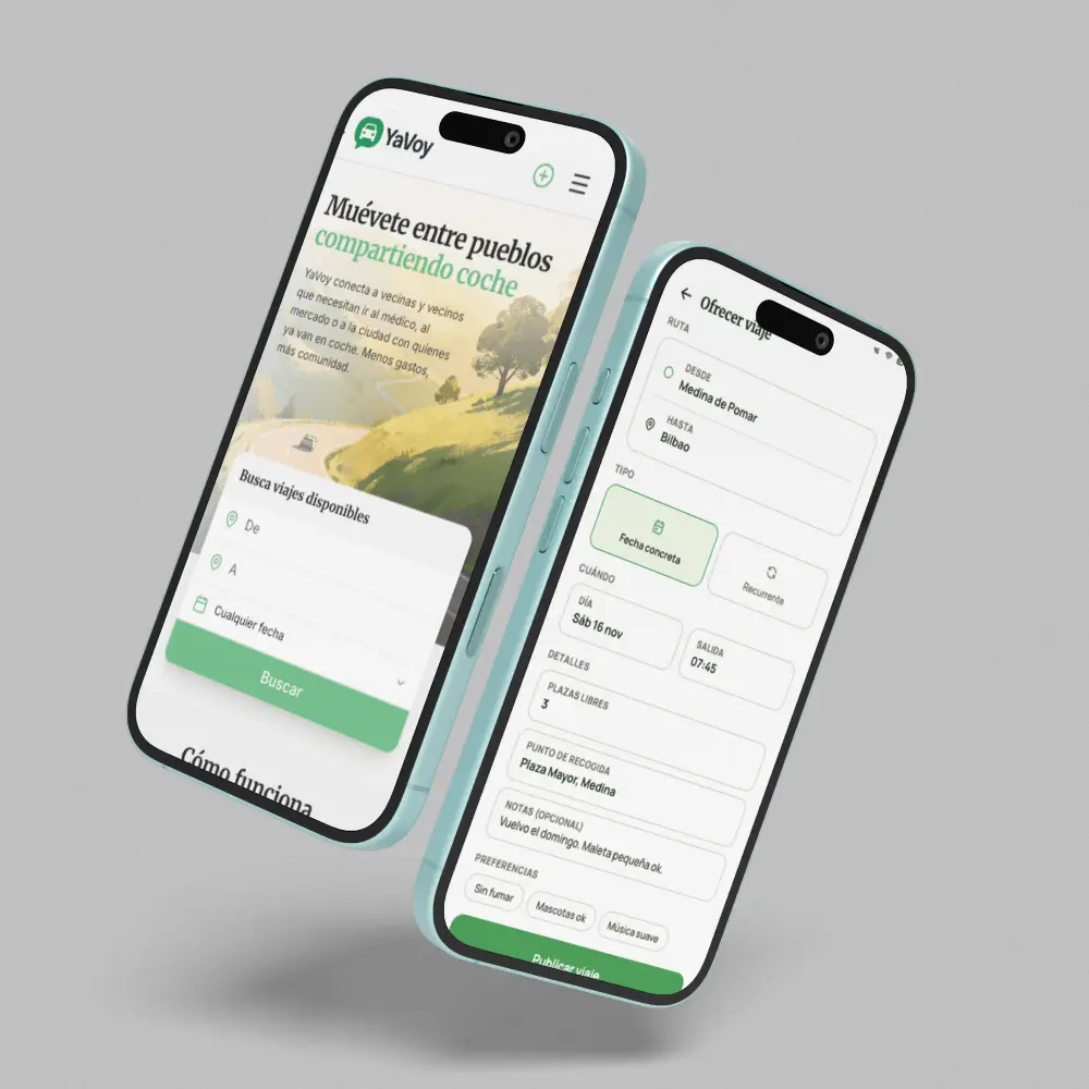 YaVoy UX UI portfolio case study layout showing app screens and user flows